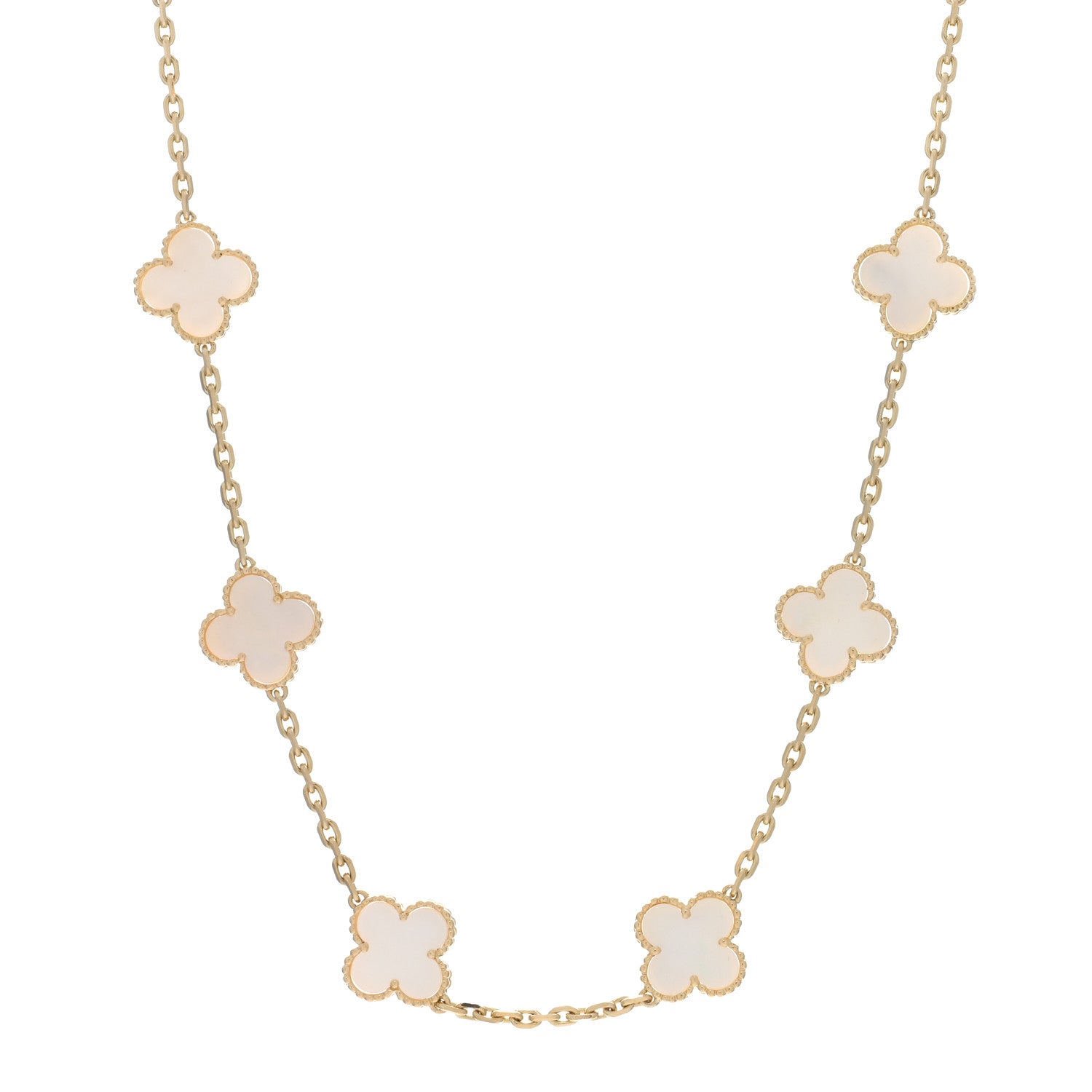 Van Cleef & Arpels 18K Yellow Gold Mother of Pearl 10 Motifs Vintage Alhambra Necklace 1 of 4