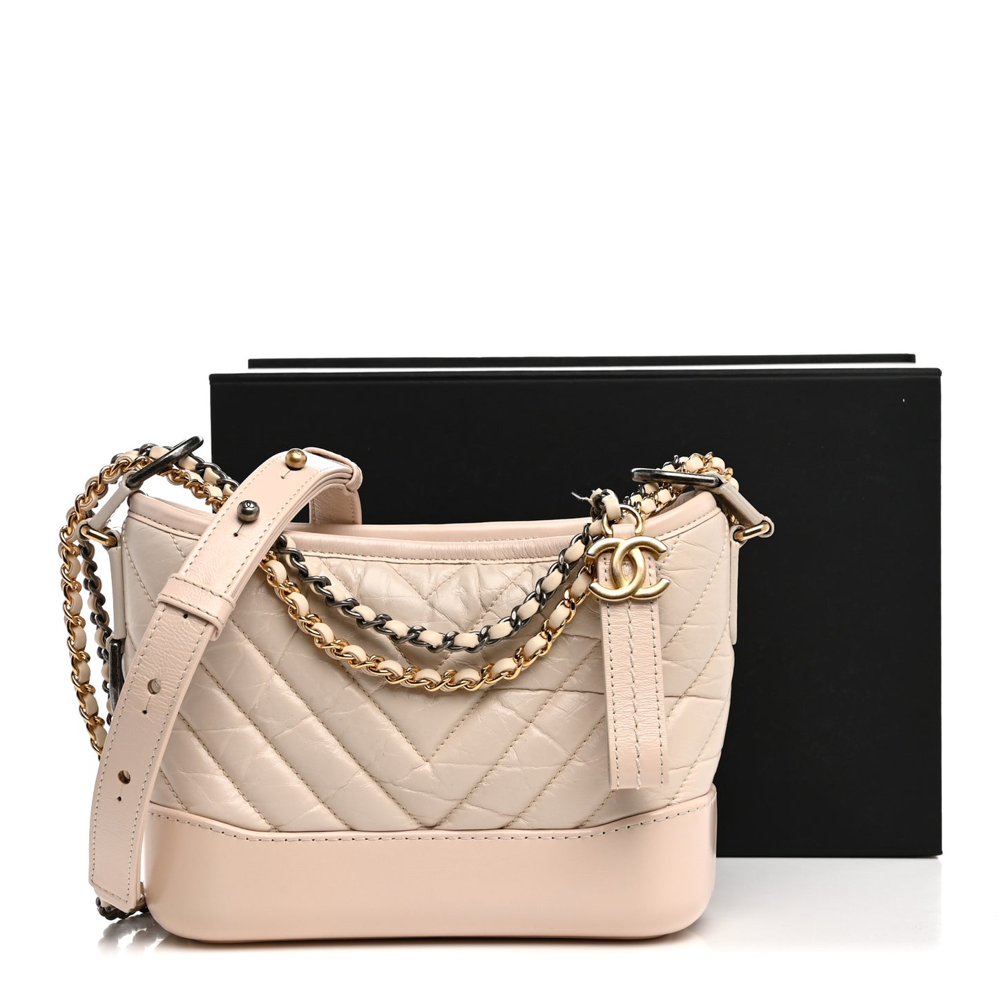 Aged Calfskin Chevron Quilted Small Gabrielle Hobo Ivory