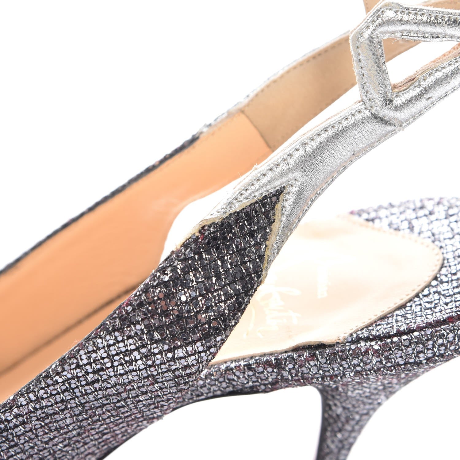 Christian Louboutin Glitter Back2 85 Slingback Pumps 38 Silver 10 of 11