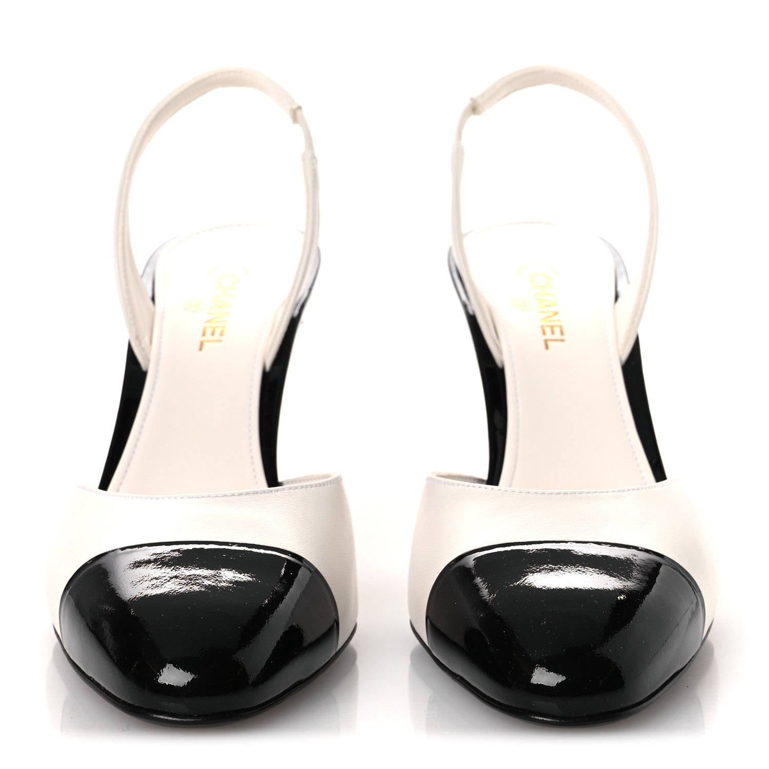 Chanel Lambskin Patent Cap Toe CC Apple Slingback Pumps 39 White Black 3 of 11