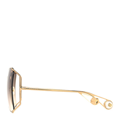 Gucci Oversized Round Sunglasses GG0252S Gold Brown 3 of 8
