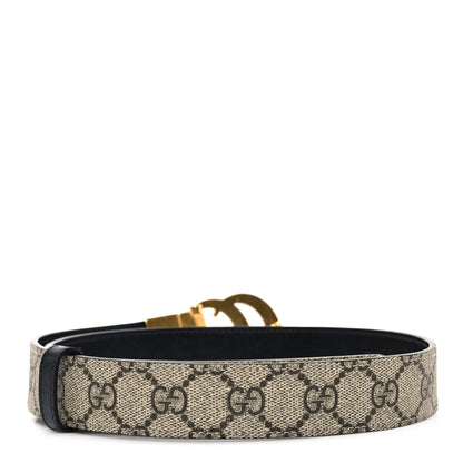 Gucci GG Supreme Monogram Plutone Calfskin Double G Reversible 30mm Belt 75 30 Beige Ebony New Acero 2 of 4