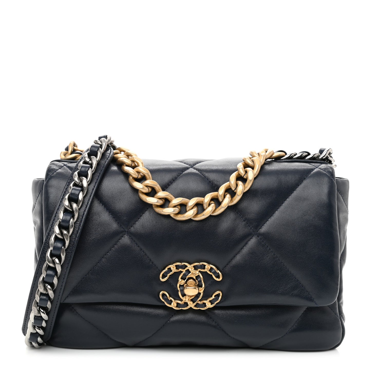 Goatskin Quilted Medium Chanel 19 Flap Navy Blue