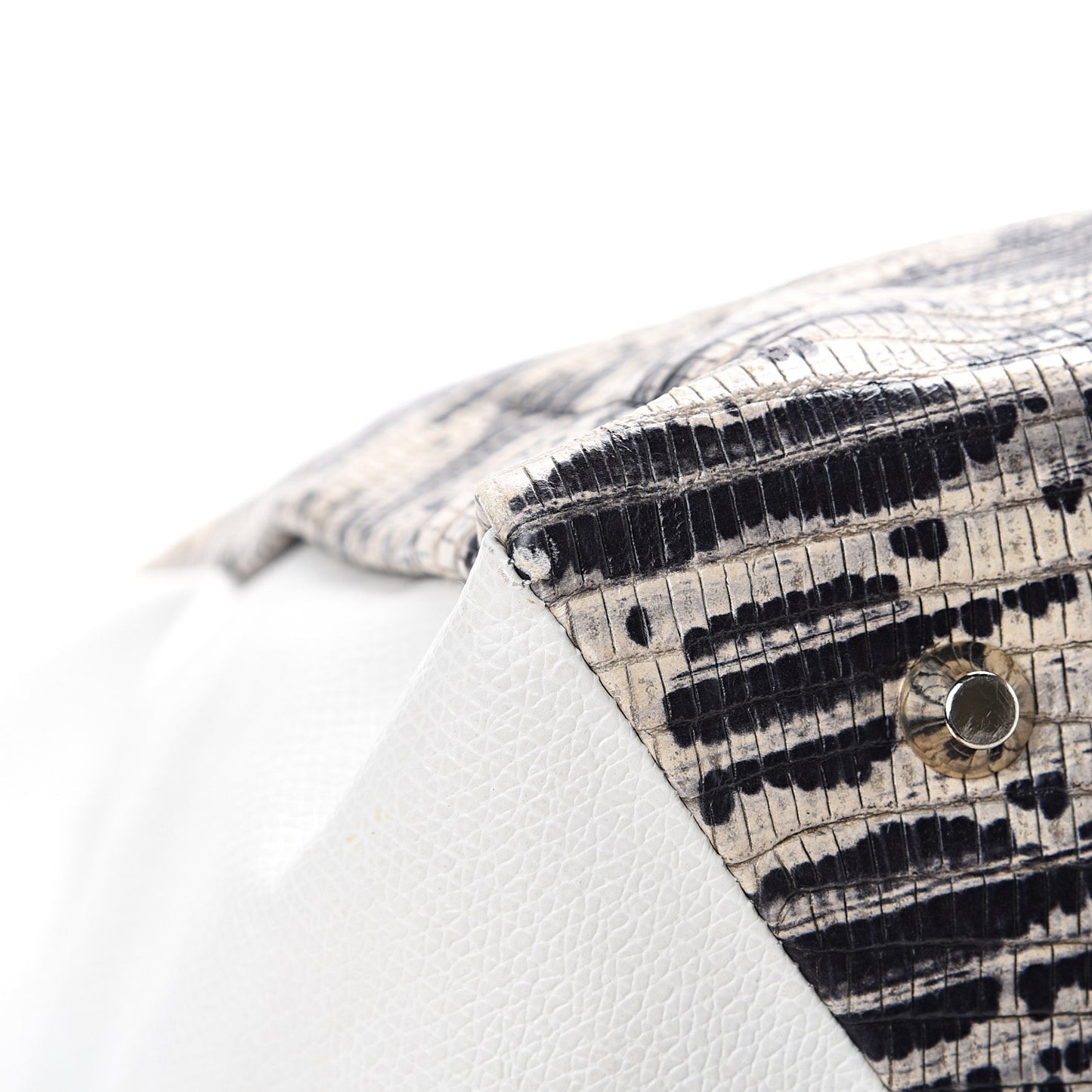 Lizard Effect Calfskin Moon River Tote Black White