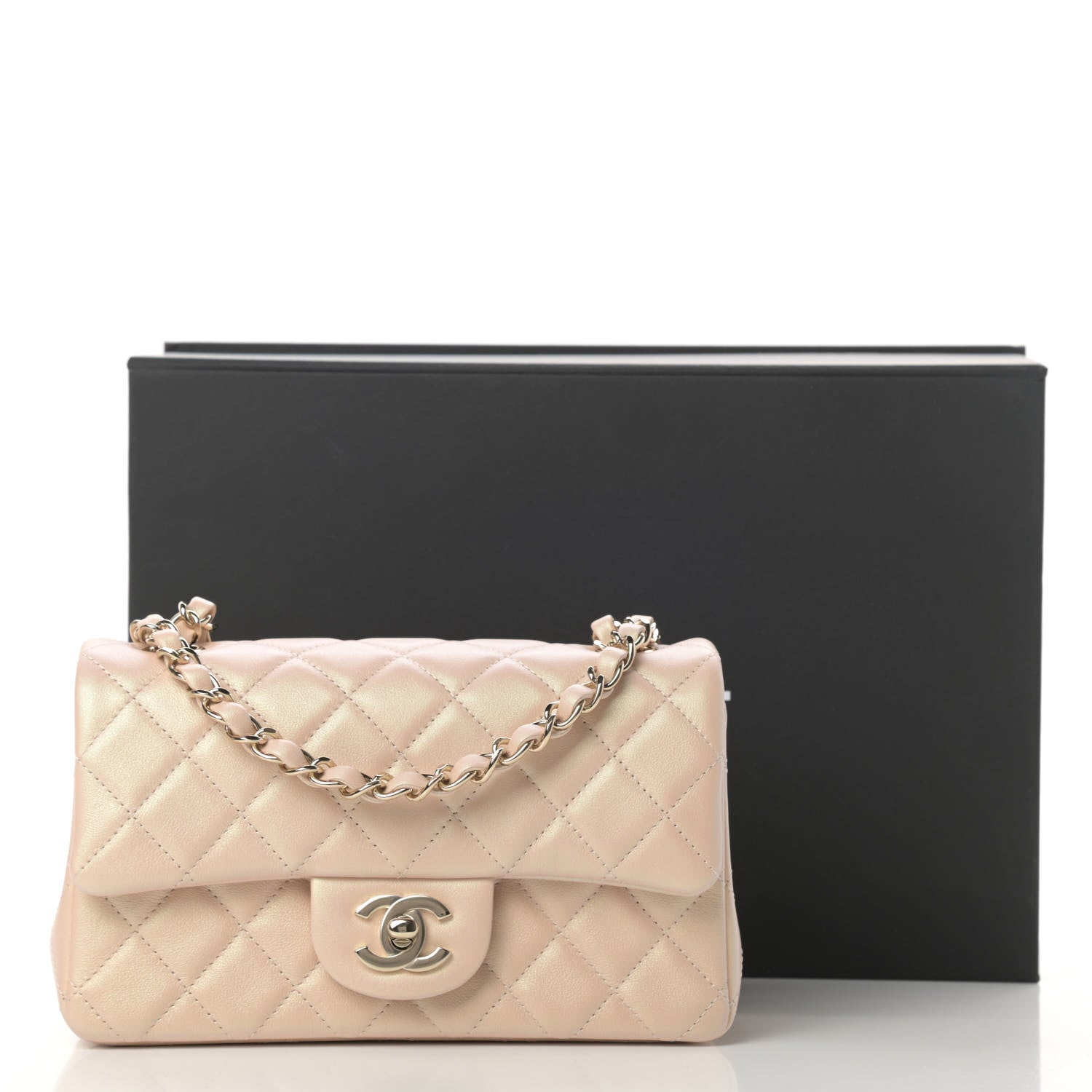Chanel Iridescent Calfskin Quilted Mini Rectangular Flap Beige 11 of 11