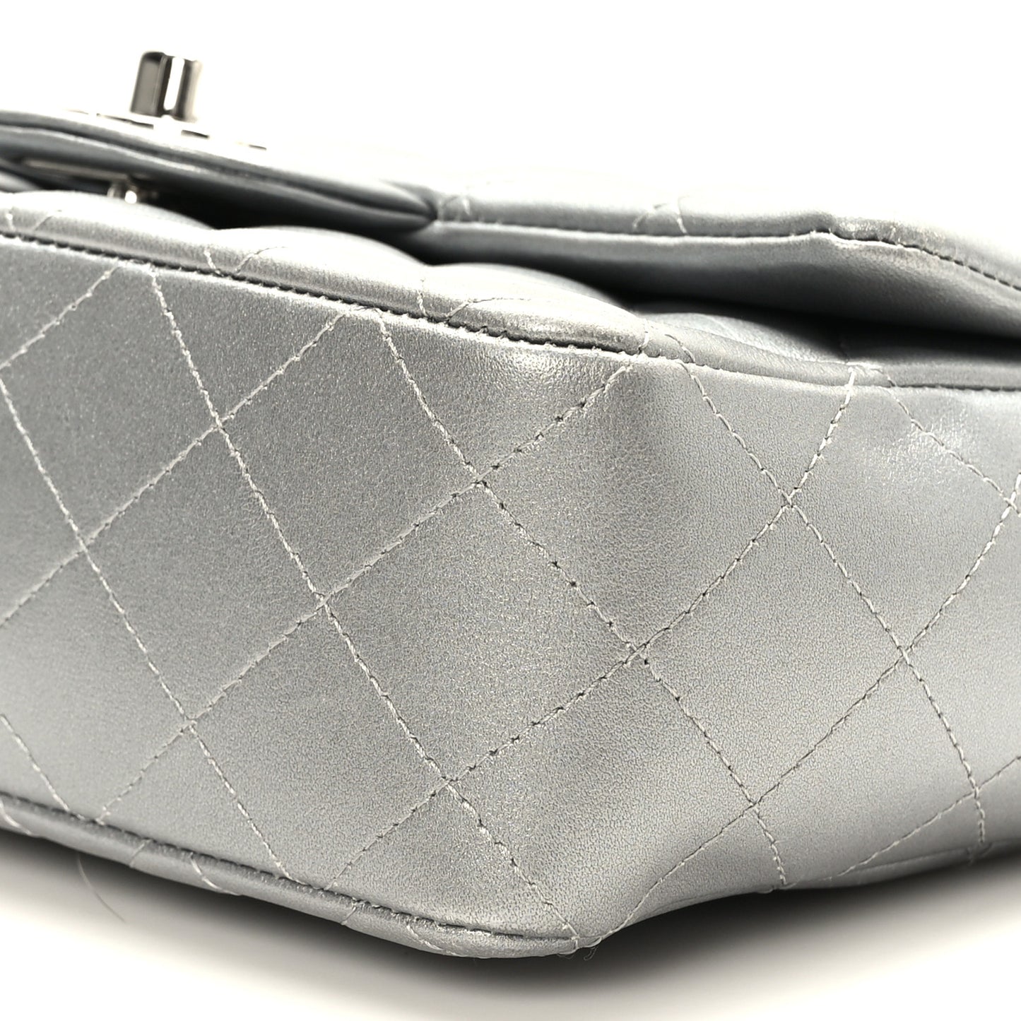 Metallic Lambskin Quilted Mini Rectangular Flap Silver