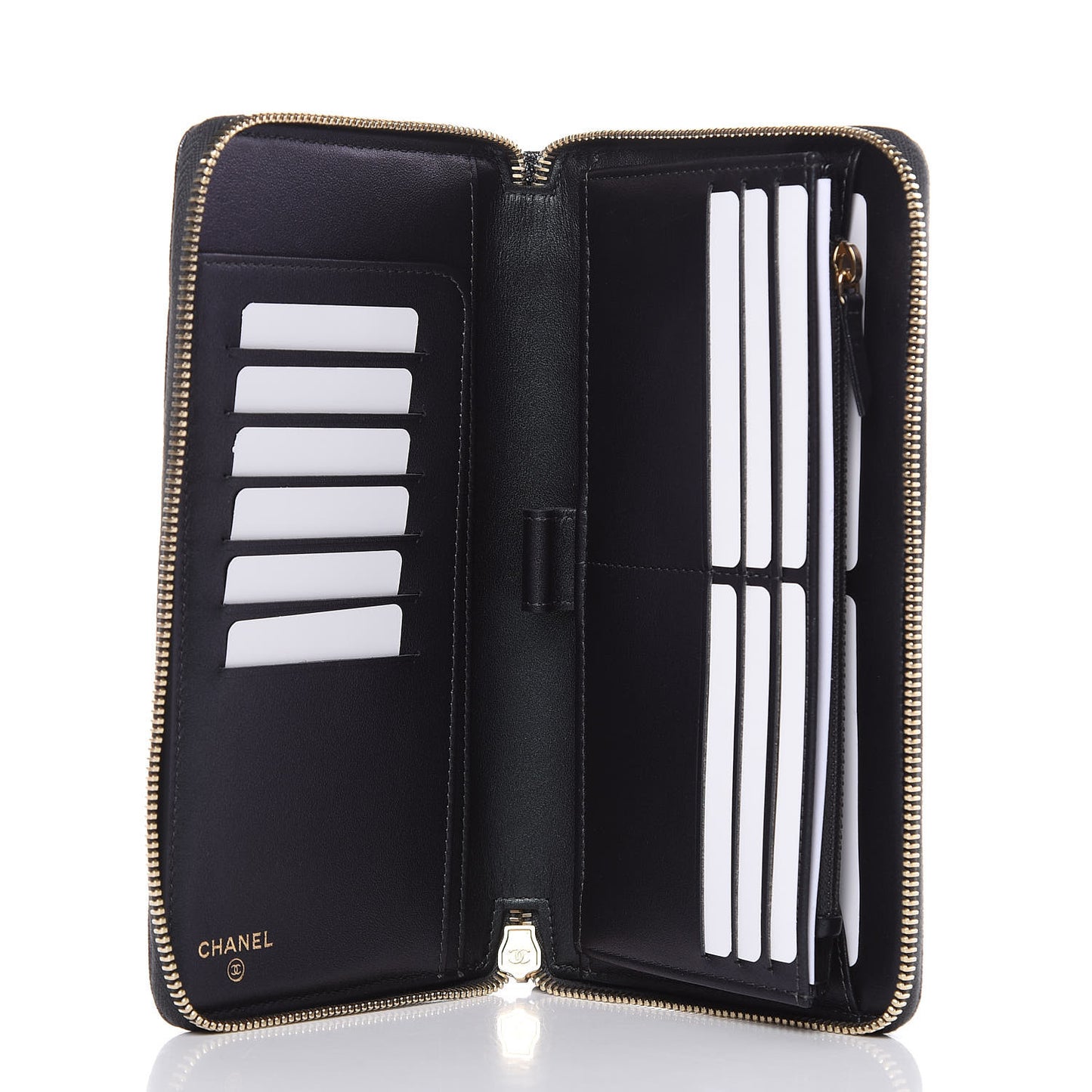 Iridescent Caviar Quilted Large Zip Around Organizer Wallet Black