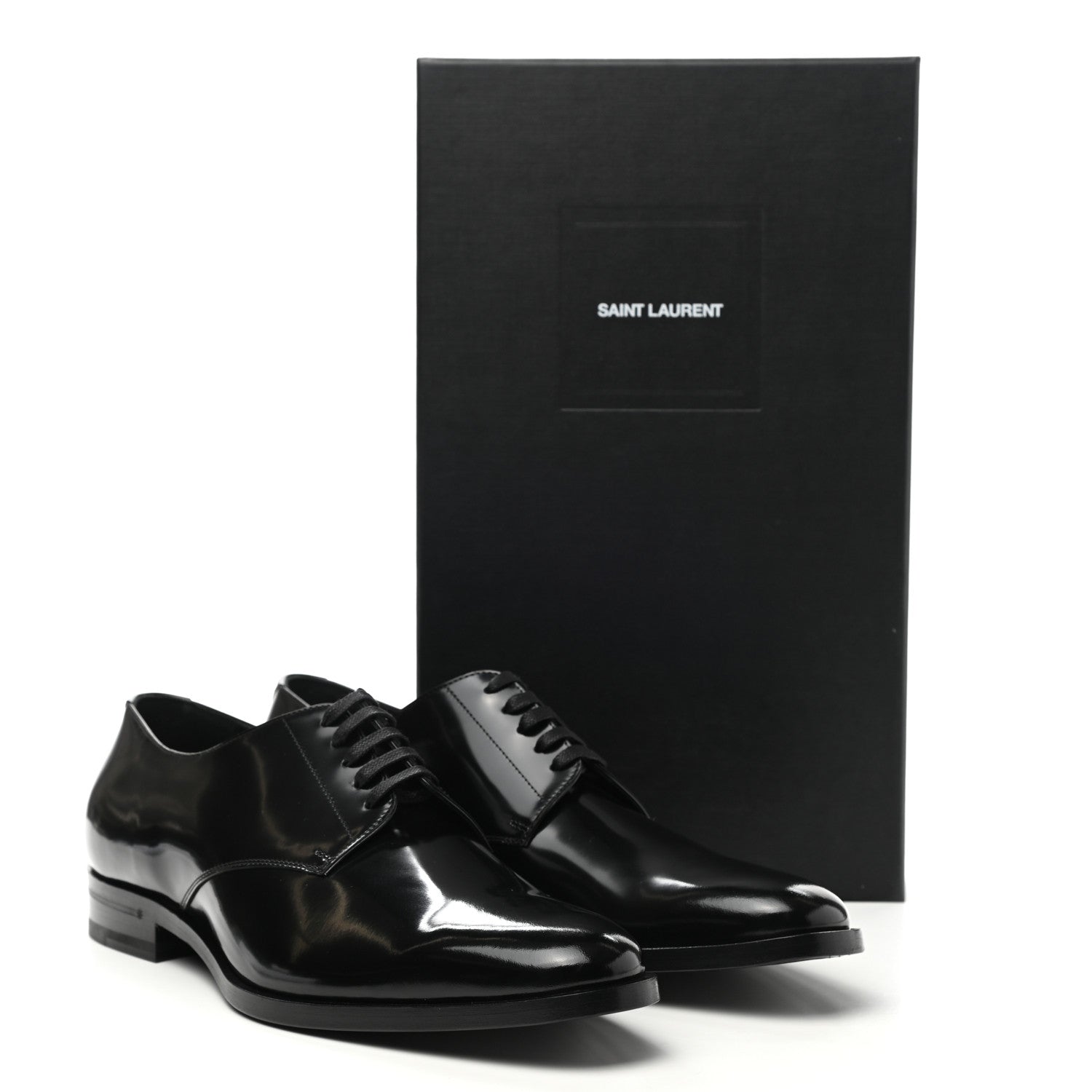 Saint Laurent Patent Calfskin Mens Smoking 25 Derby Lace Up Shoes 45 Black 10 of 10