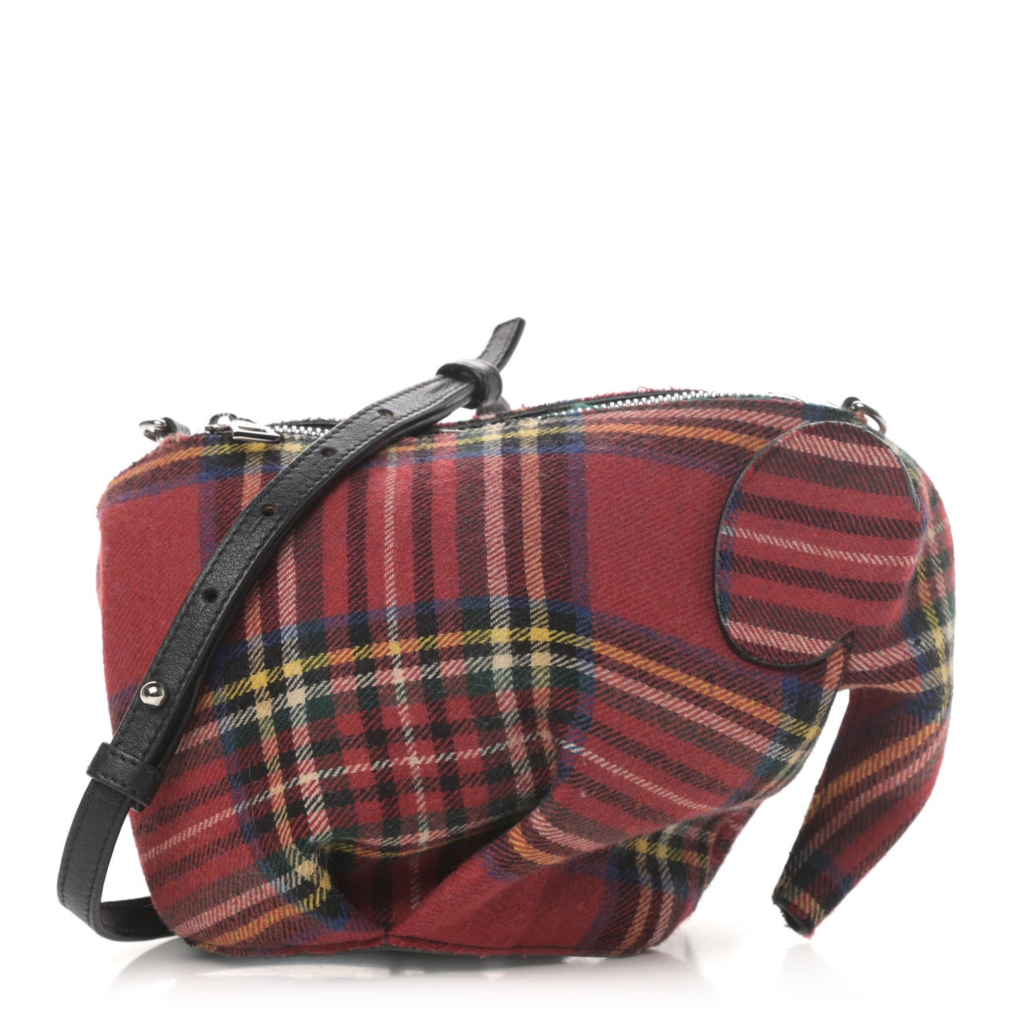 Wool Calfskin Mini Elephant Crossbody Bag Red Tartan