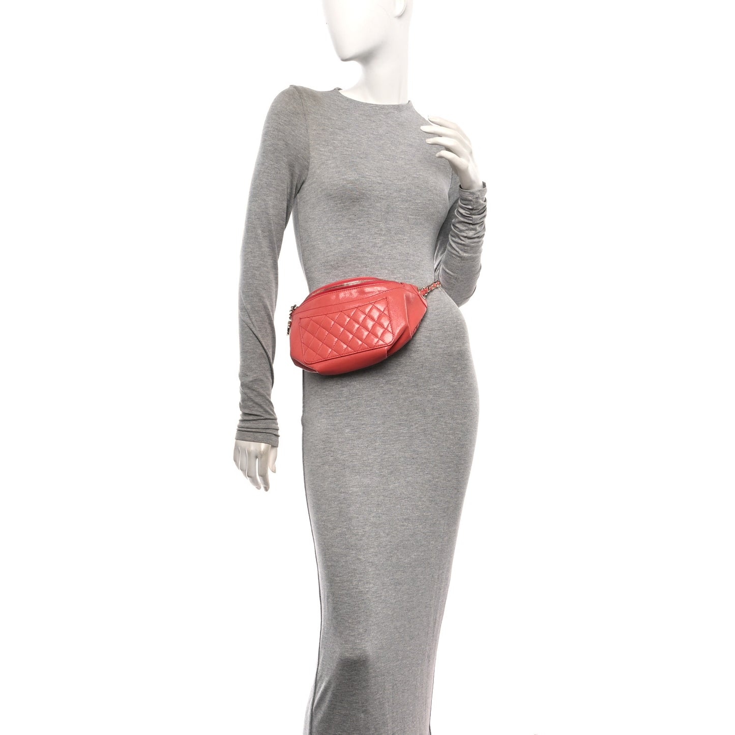 Crumpled Glazed Lambskin Quilted Waist Bag Fanny Pack Pink