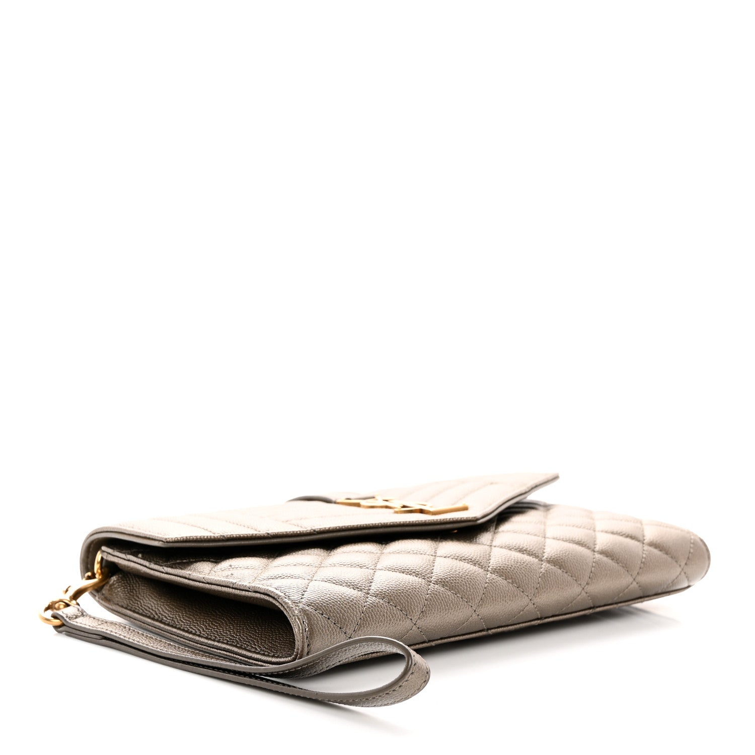 Saint Laurent Grain De Poudre Textured Mixed Matelasse Triquilt Monogram Clutch Piombo 4 of 8