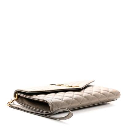 Saint Laurent Grain De Poudre Textured Mixed Matelasse Triquilt Monogram Clutch Piombo 4 of 8