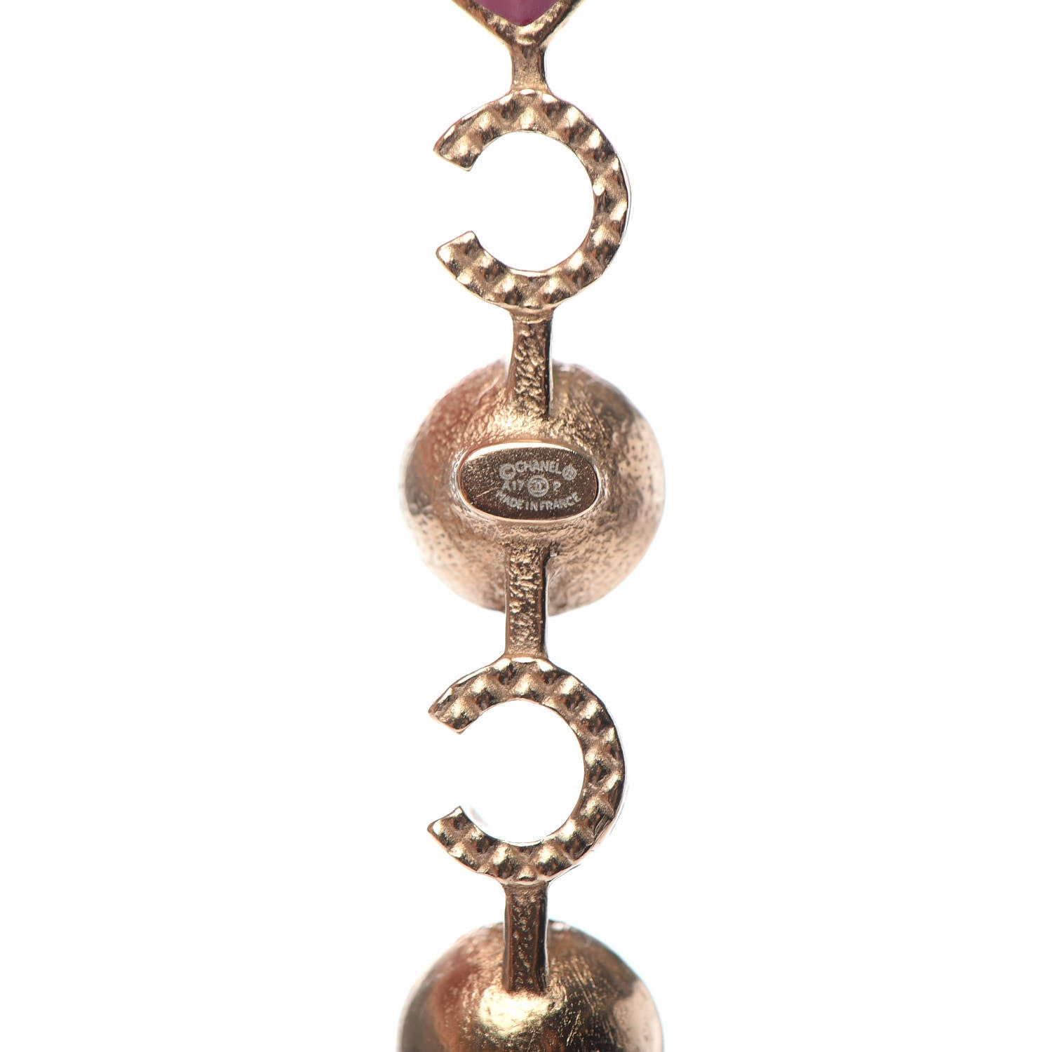 Chanel Pearl Enamel Logo Long Drop Earrings Gold 4 of 5