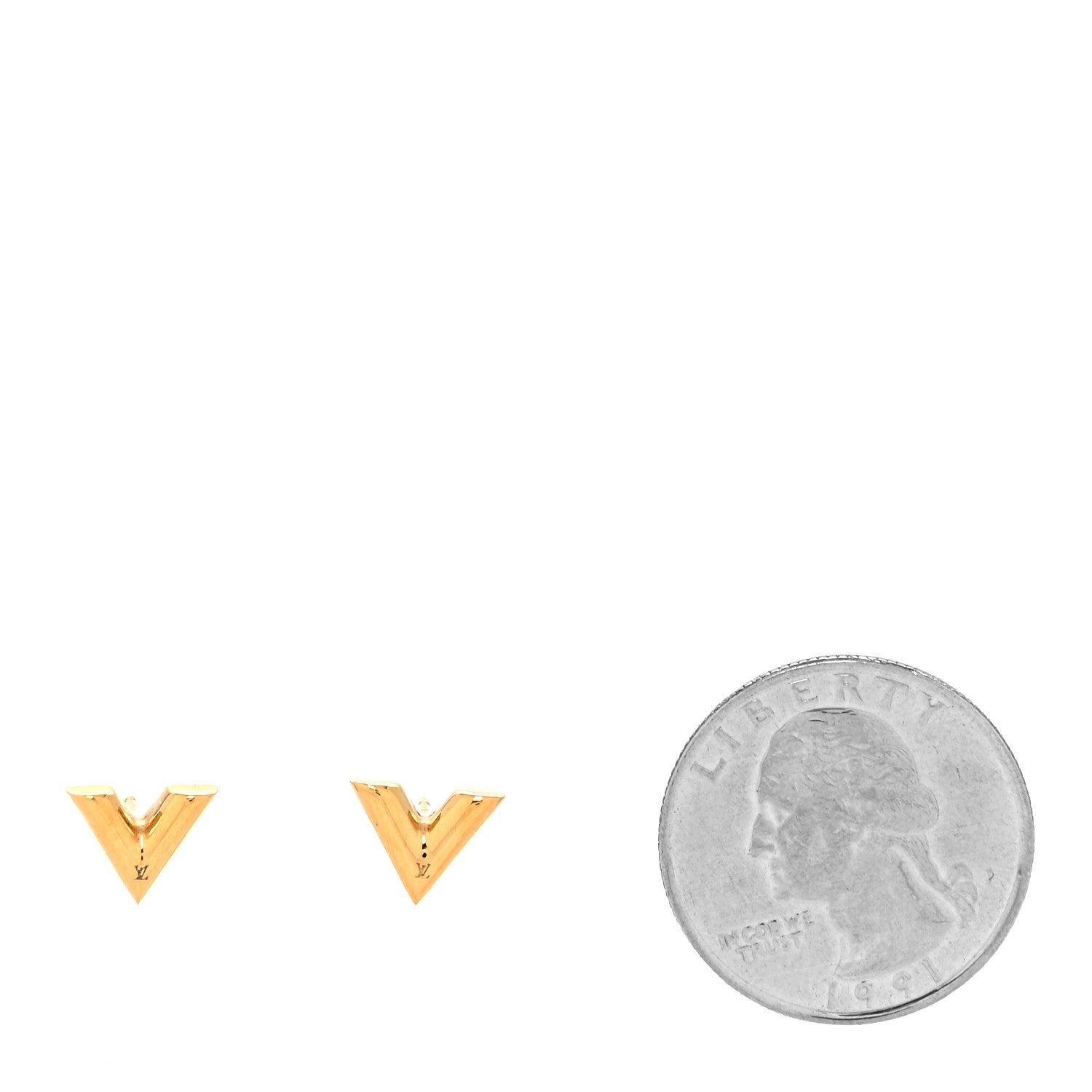 Louis Vuitton Brass Essential V Stud Earrings Gold 2 of 4
