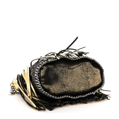Stella McCartney Metallic Shaggy Deer Fringe Falabella Bucket Bag Gold Black 4 of 10