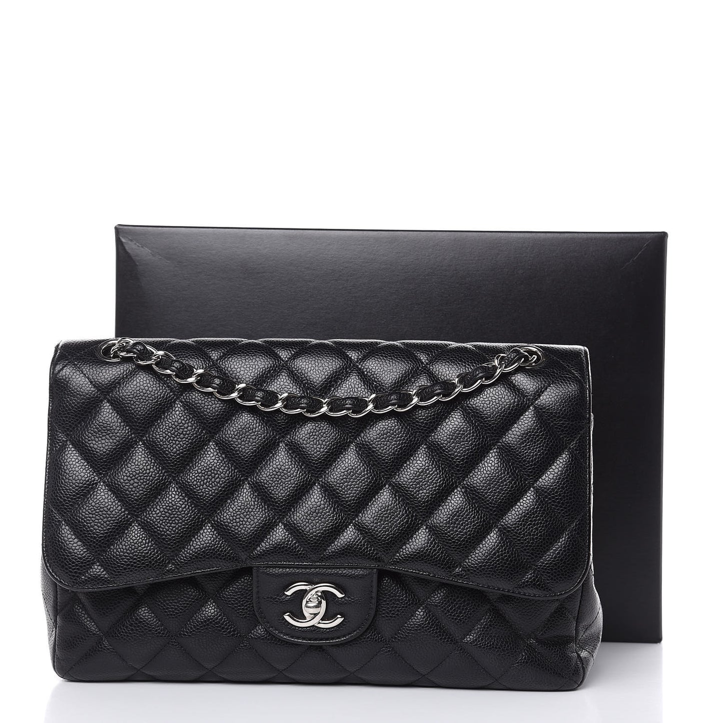 Caviar Quilted Jumbo Double Flap Black