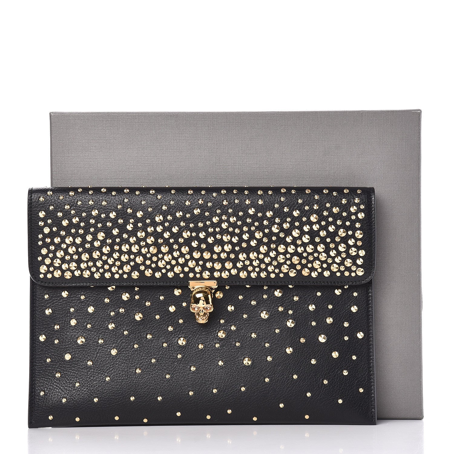 Alexander McQueen Calfskin Studded Skull Envelope Clutch Black 10 of 10