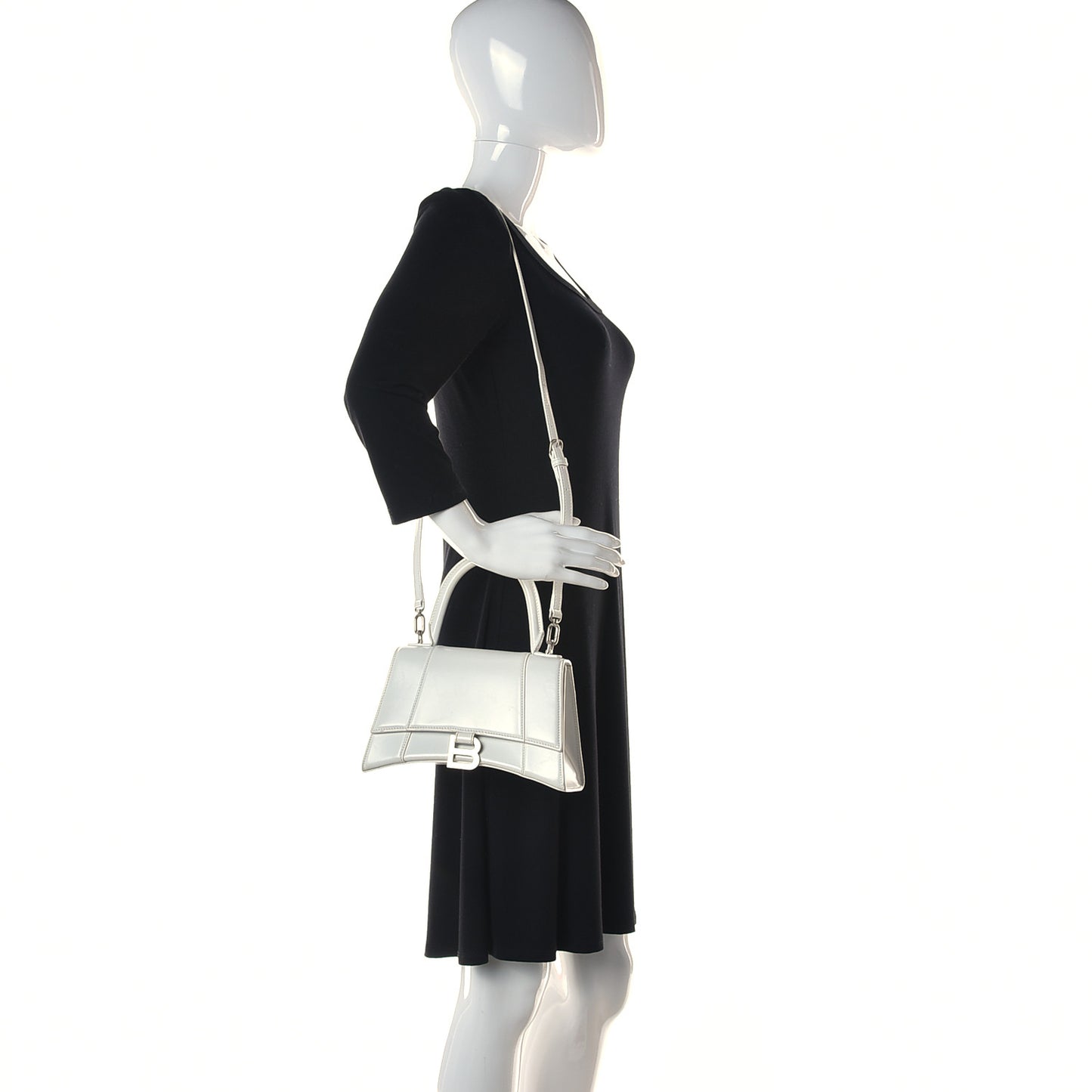 Shiny Box Calfskin Small Hourglass Top Handle Bag Chalky White