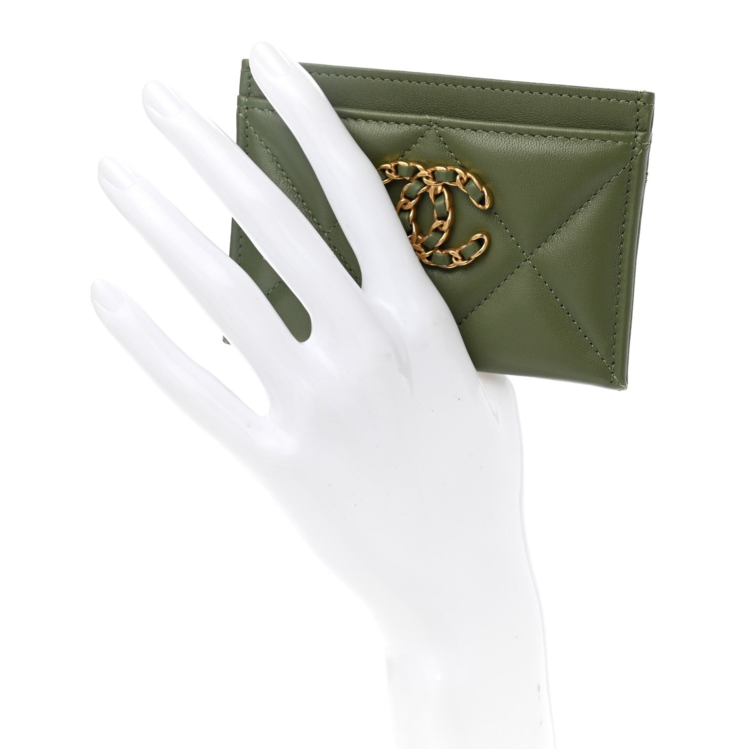 Chanel Lambskin Quilted Chanel 19 Card Holder Green 2 of 8