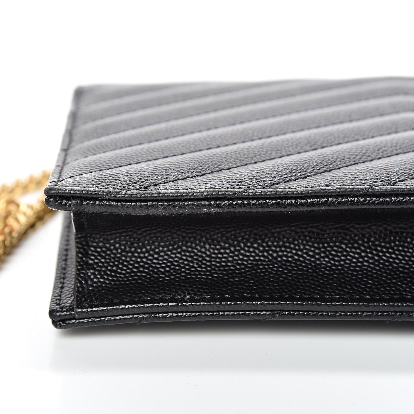Grain De Poudre Matelasse Chevron Monogram Envelope Chain Wallet Black