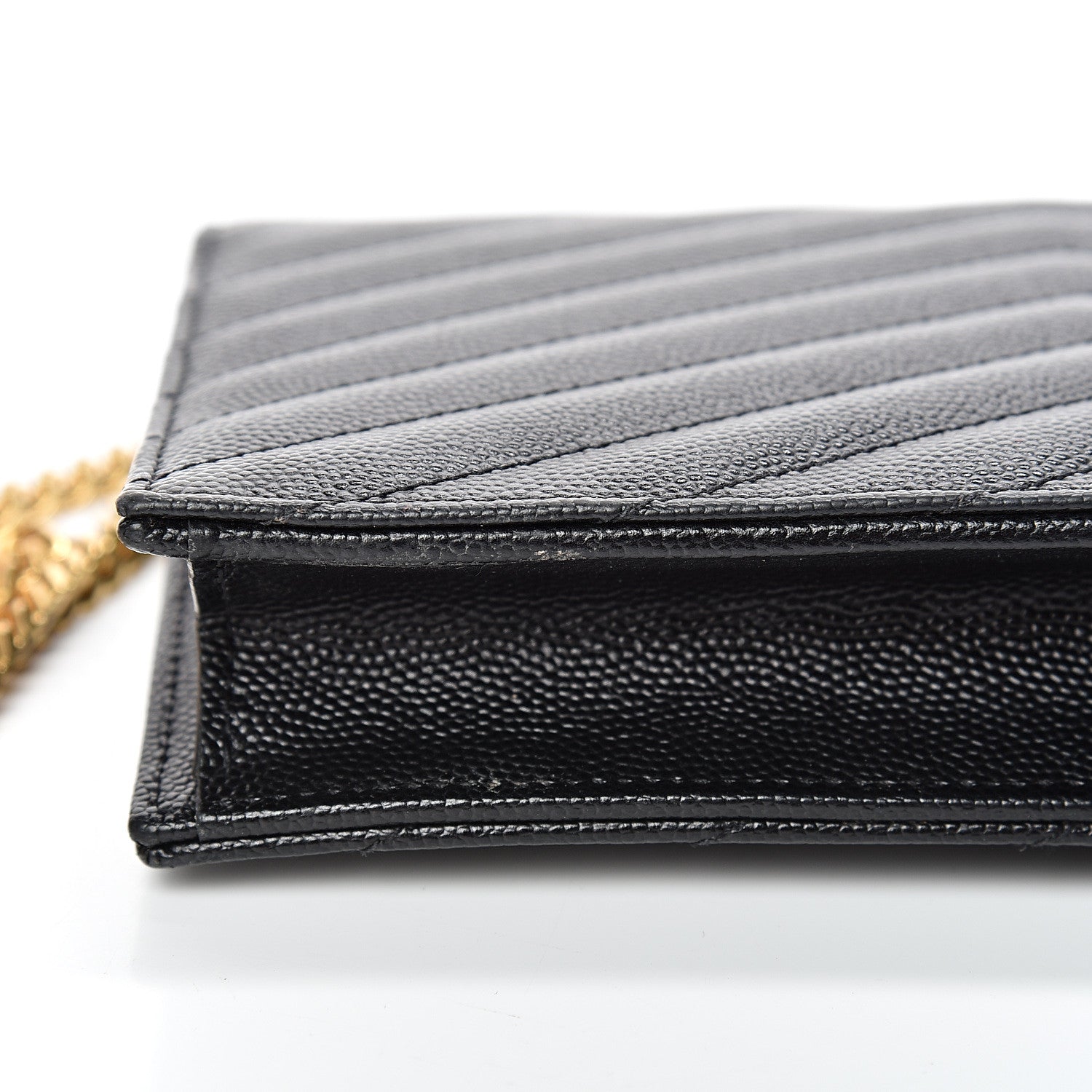 Saint Laurent Grain De Poudre Matelasse Chevron Monogram Envelope Chain Wallet Black 12 of 12