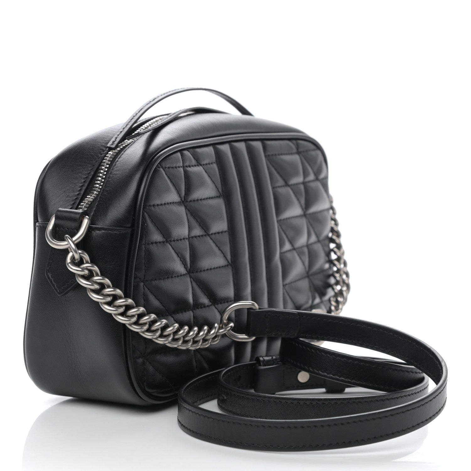 Gucci Calfskin Matelasse Aria Small GG Marmont Chain Shoulder Bag Black 3 of 10