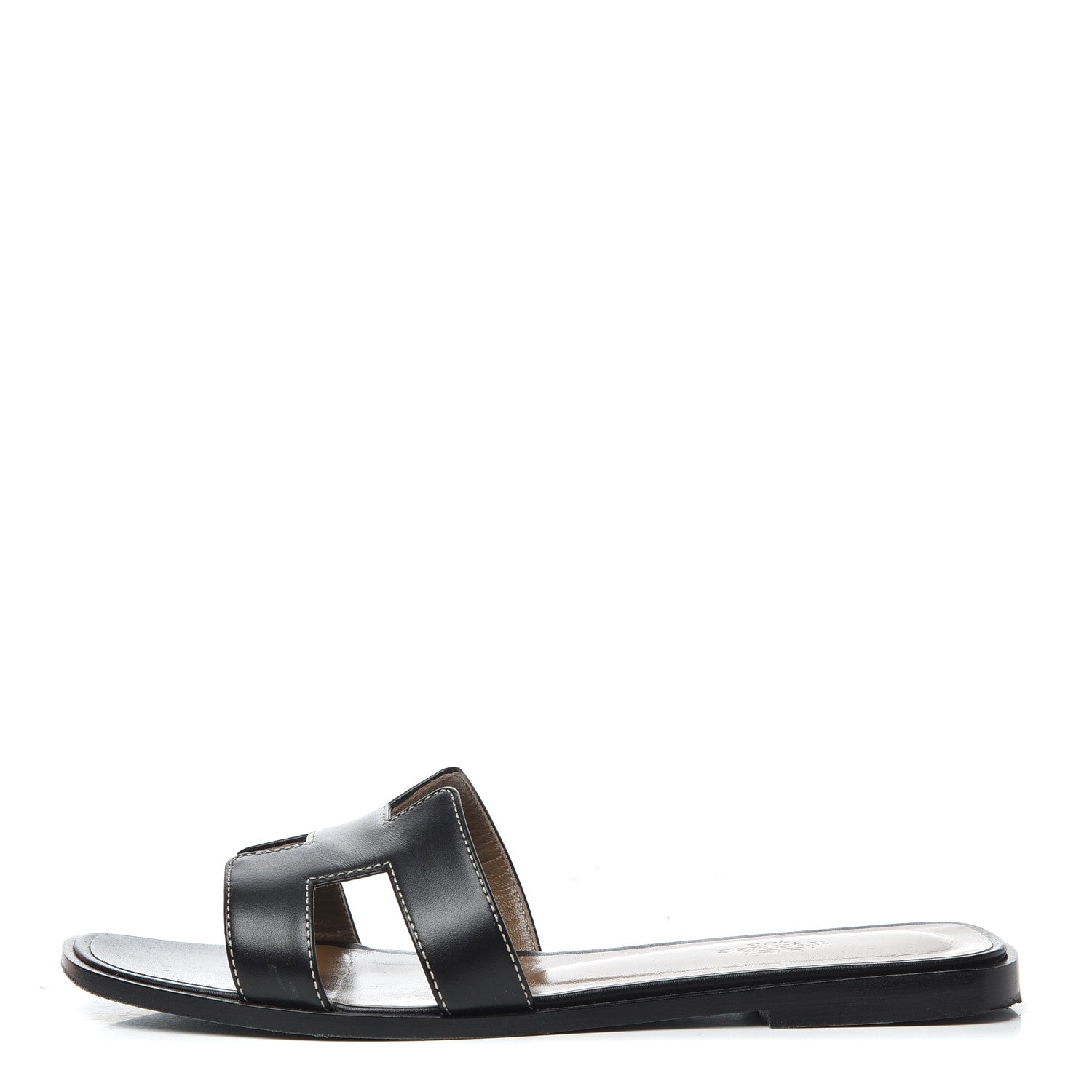 Hermes Box Calfskin Oran Sandals 38.5 Black 1 of 18