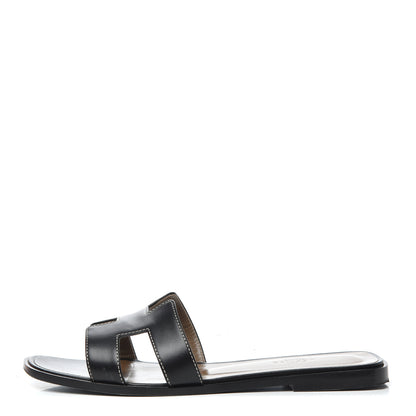 Hermes Box Calfskin Oran Sandals 38.5 Black 1 of 18