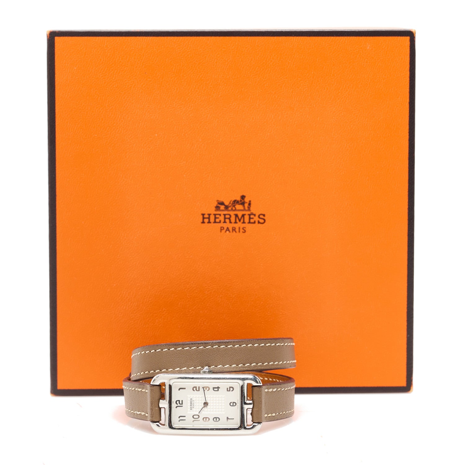 Hermes Stainless Steel Swift 20mm Nantucket Double Tour Quartz Watch Etoupe 5 of 5