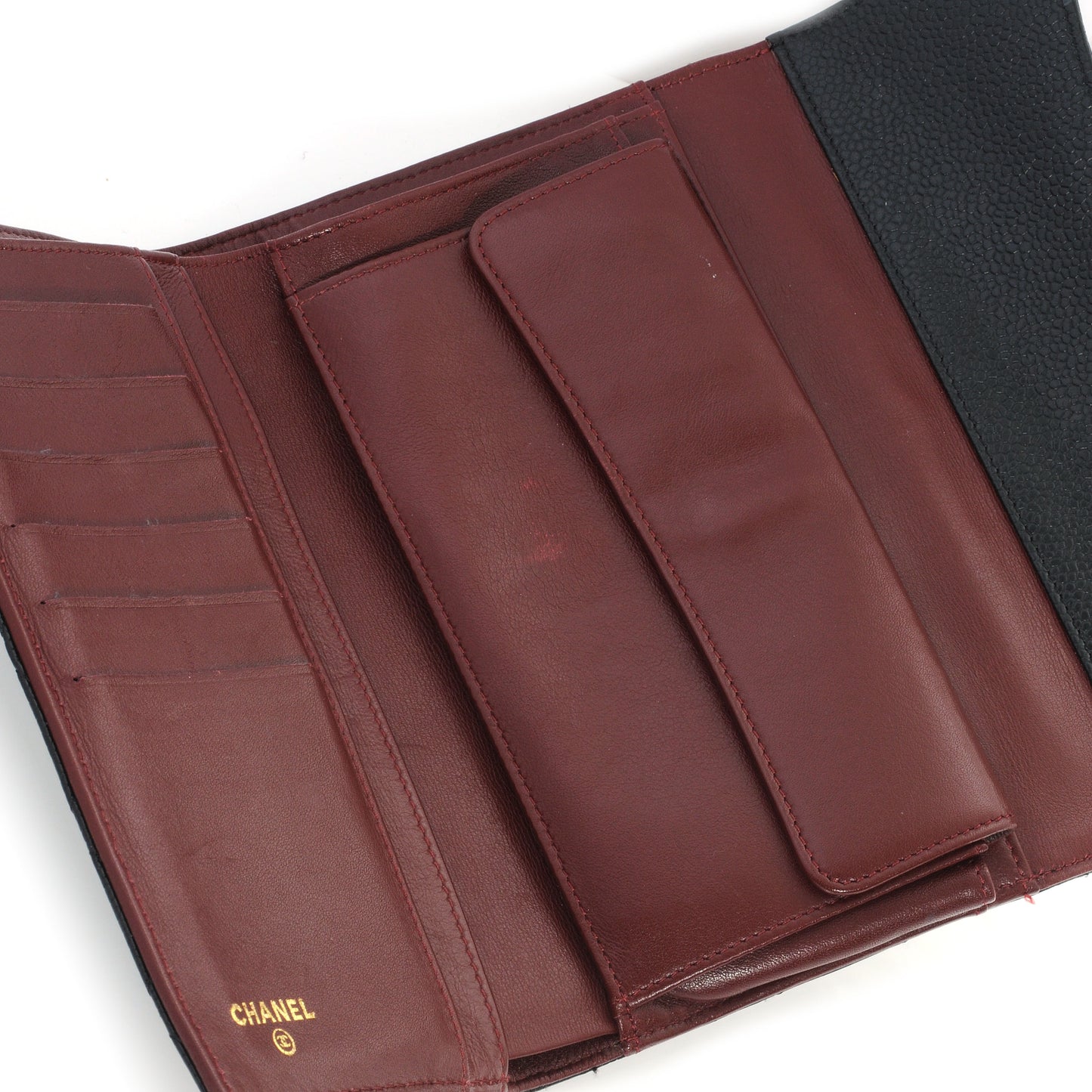 Caviar Quilted Long Flap Wallet Black