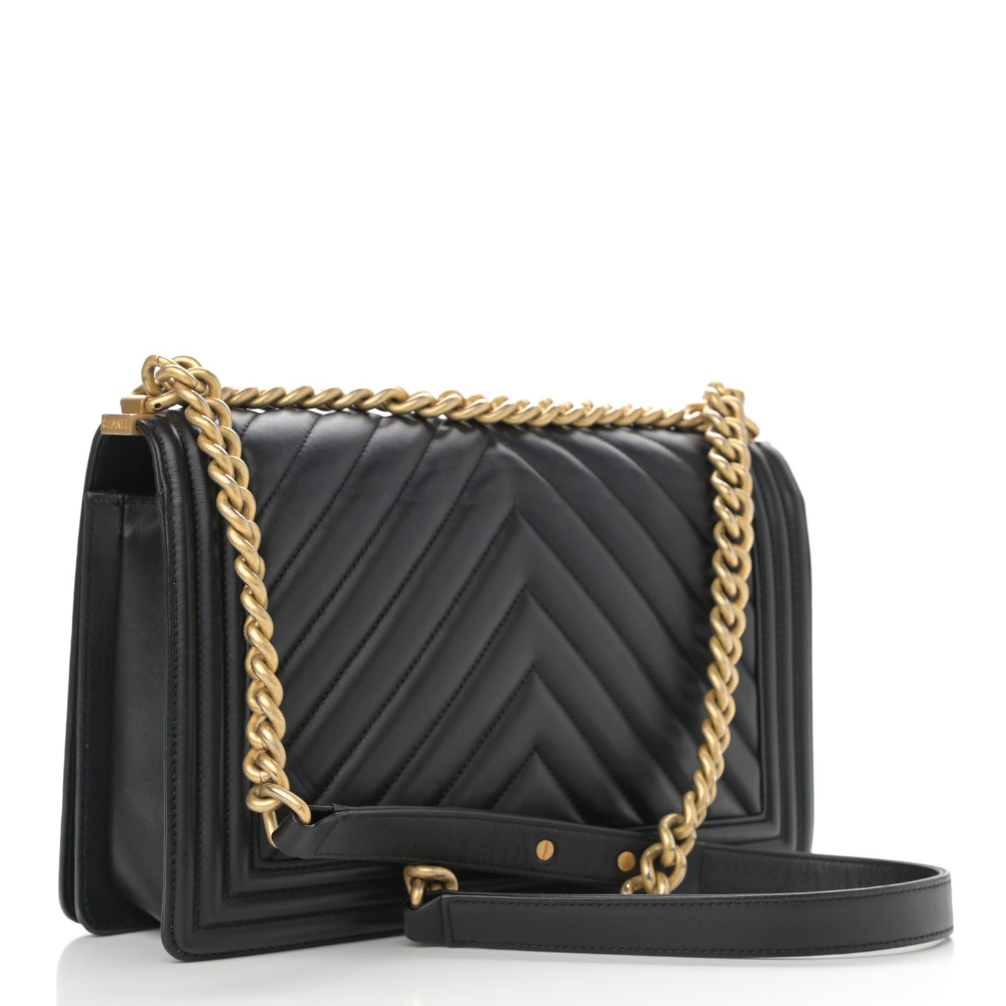 Calfskin Chevron Quilted New Medium Boy Flap Black