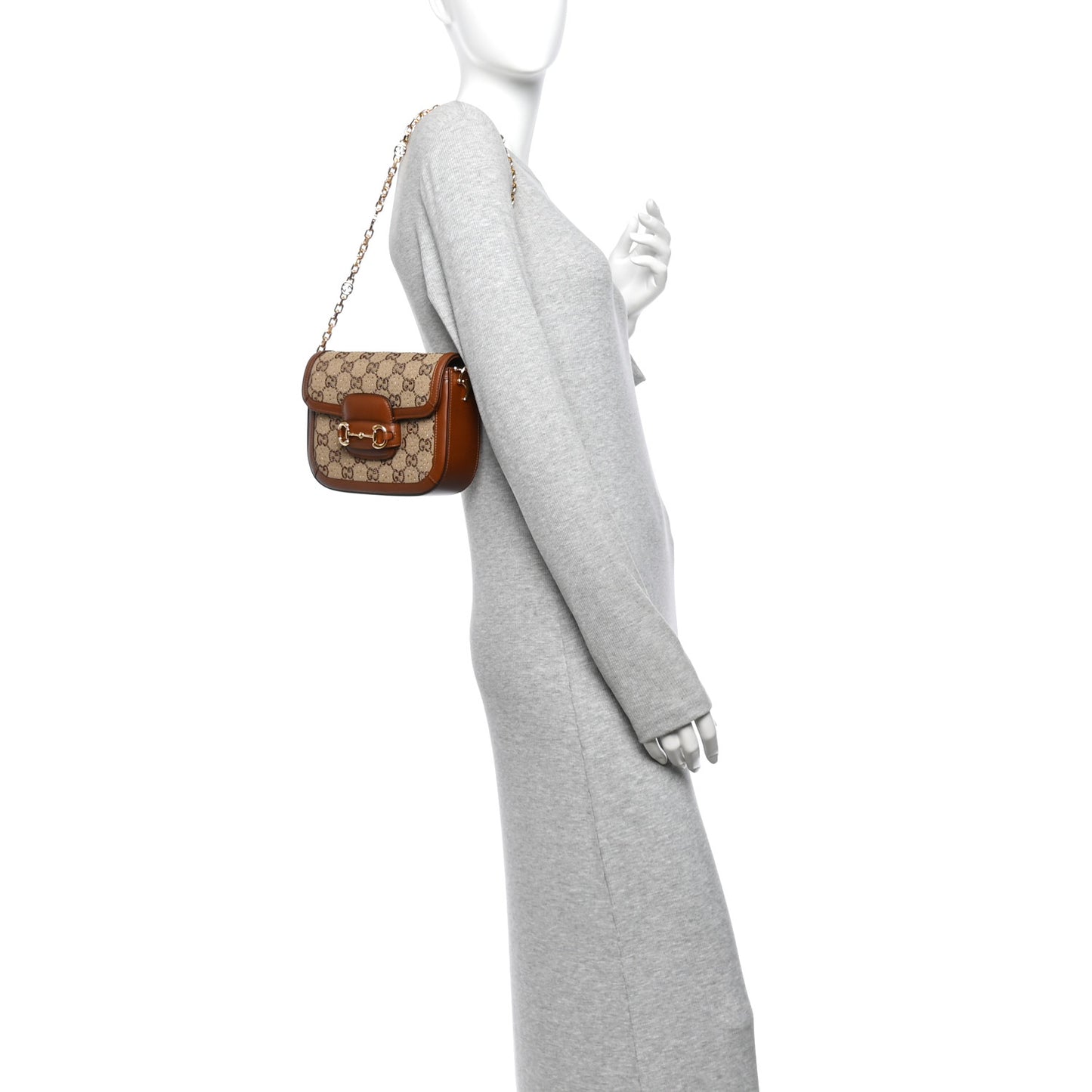 New Canvas Charisma Calfskin Crystal GG Monogram Mini Horsebit 1955 Shoulder Bag Camel Ebony