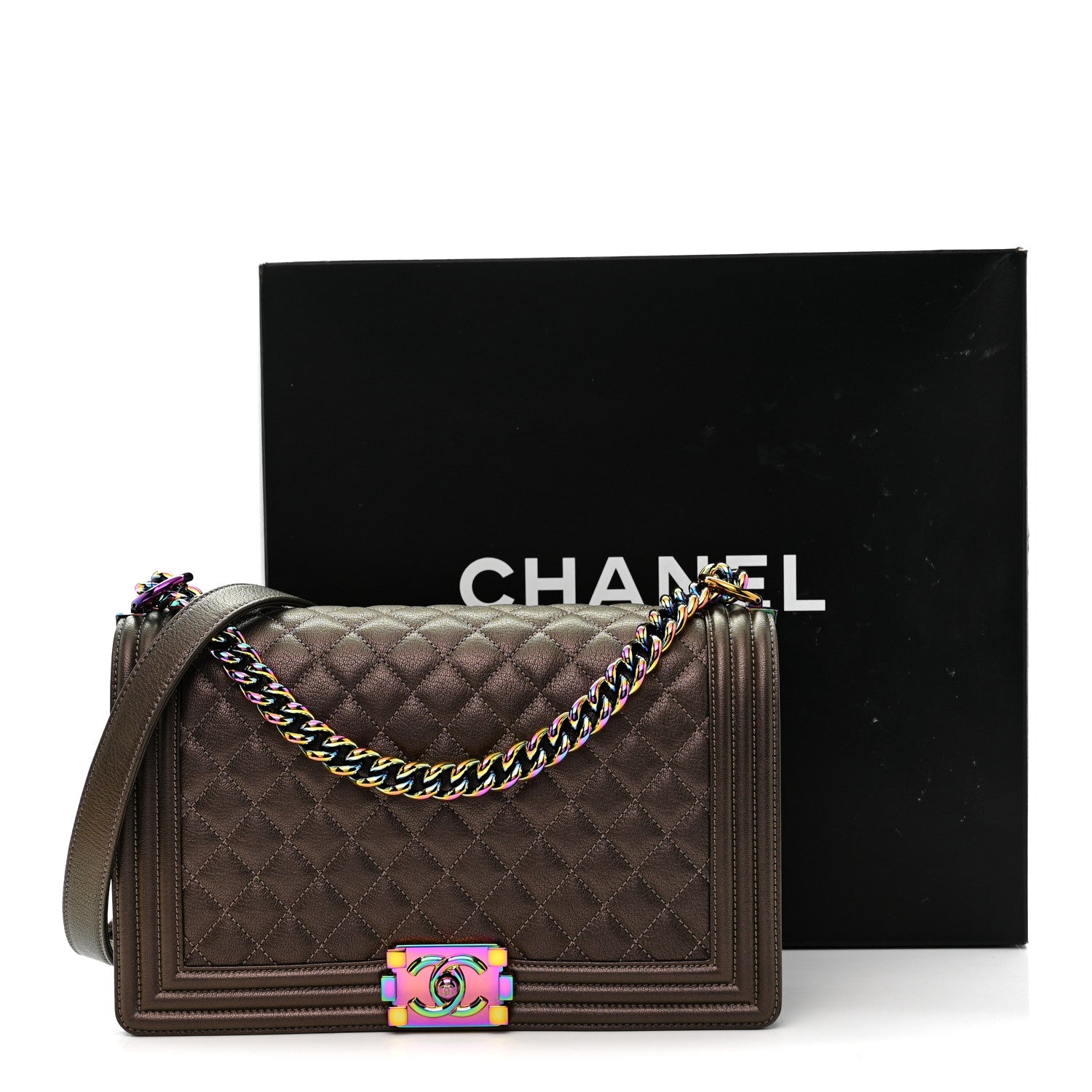 Chanel Iridescent Goatskin Quilted New Medium Boy Flap Bronze 12 of 12