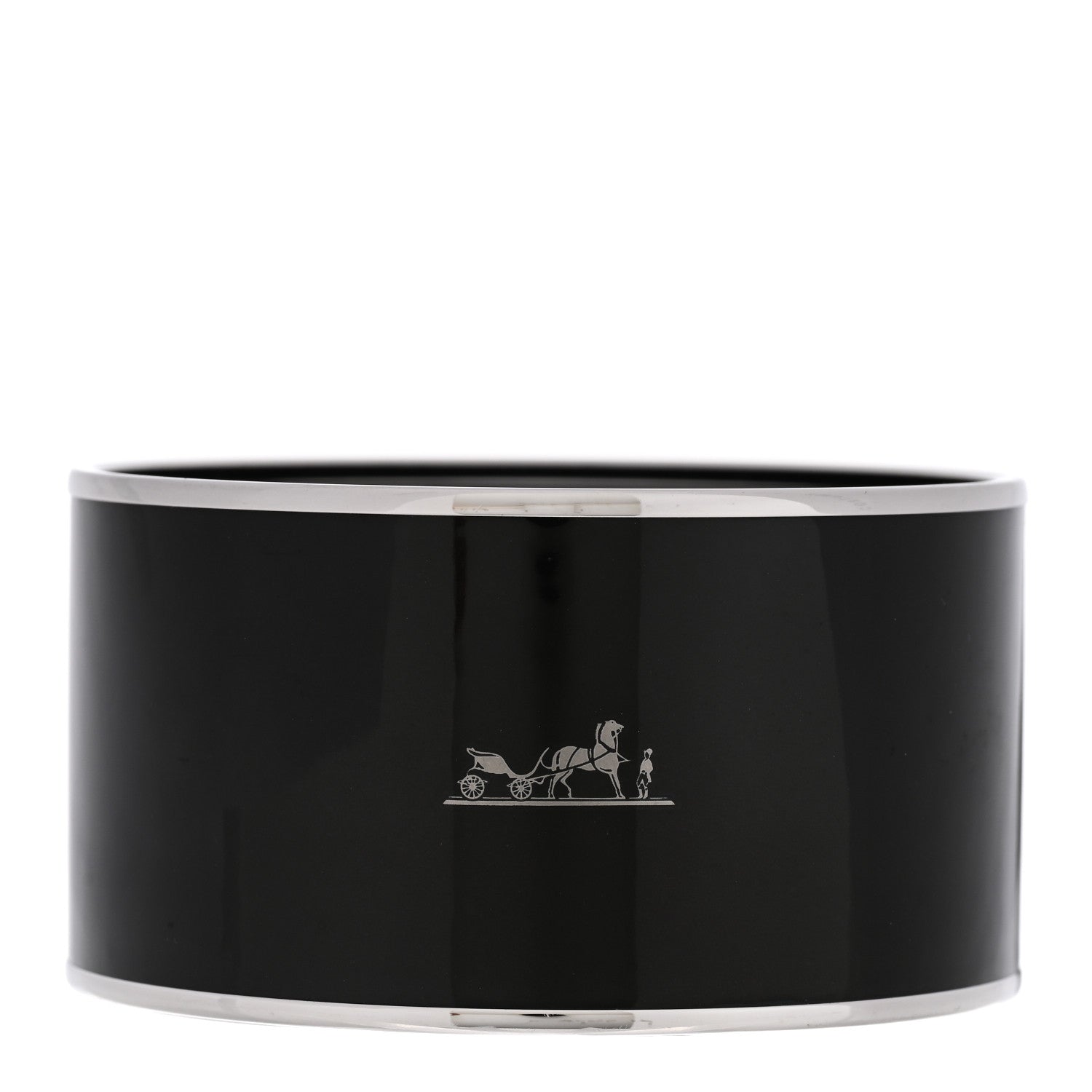 Hermes Enamel Printed Extra Wide Caleche Bracelet 70 Black 1 of 5