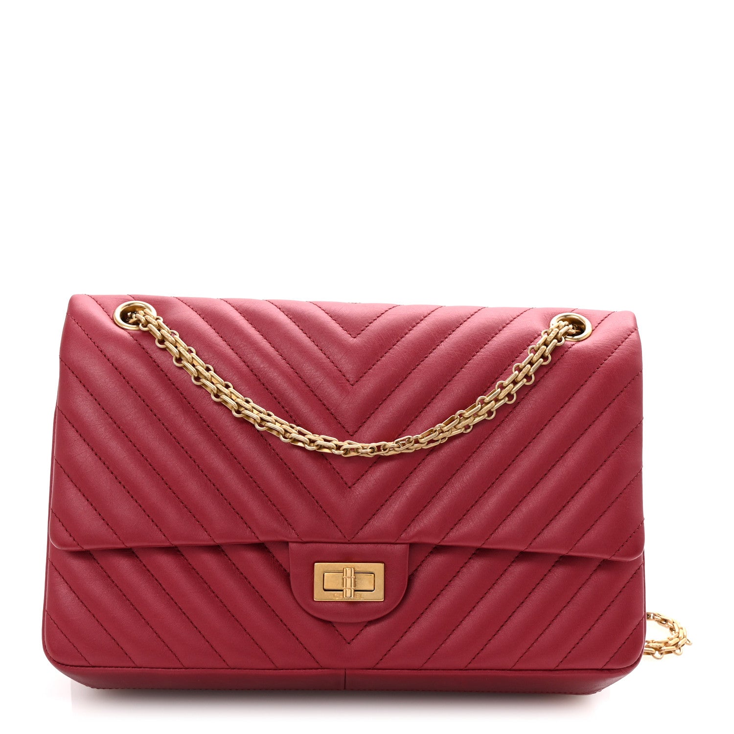 Chanel Metallic Aged Calfskin Chevron Quilted 2.55 Reissue 226 Flap Red 1 of 10