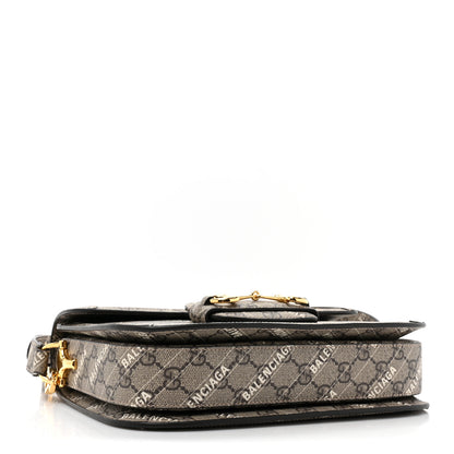 Gucci X BALENCIAGA GG Supreme Monogram Logo Print Horsebit 1955 Shoulder Bag Beige Ebony 4 of 10