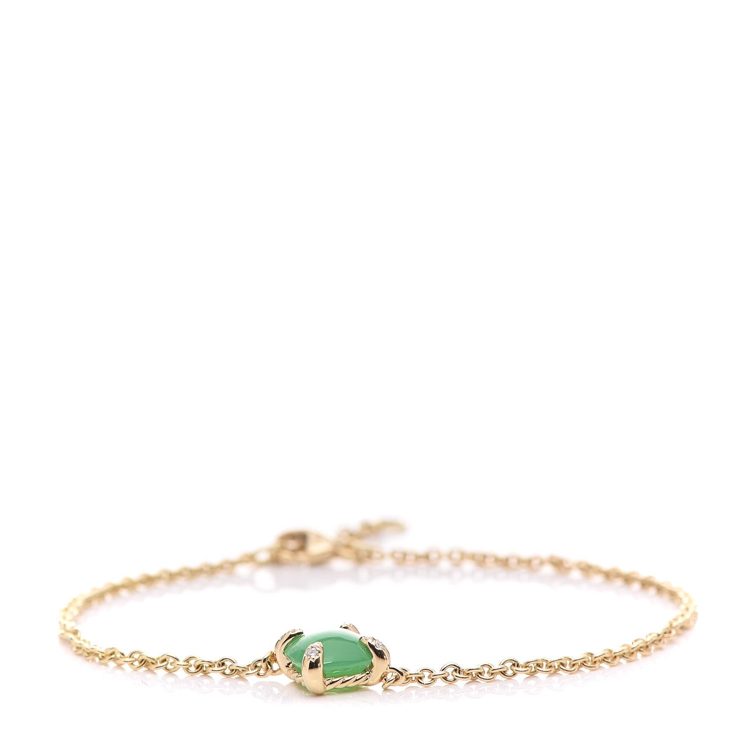 David Yurman 18K Yellow Gold Diamond Chrysoprase 8mm Chatelaine Bracelet 1 of 7