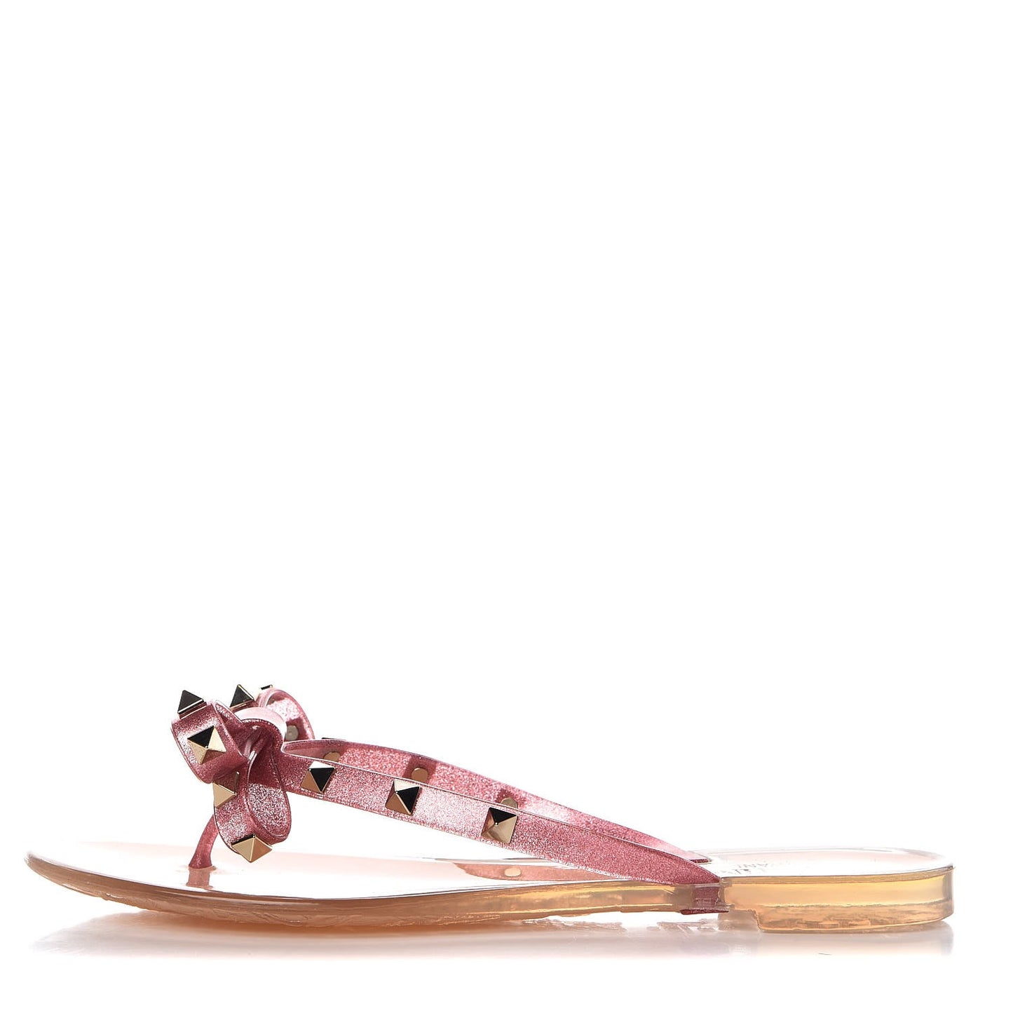 PVC Jelly Glitter Rockstud Bow Thong Sandals 37 Pink