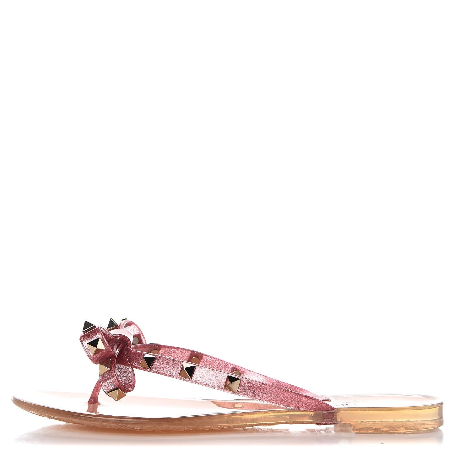 Valentino Garavani PVC Jelly Glitter Rockstud Bow Thong Sandals 37 Pink 1 of 8