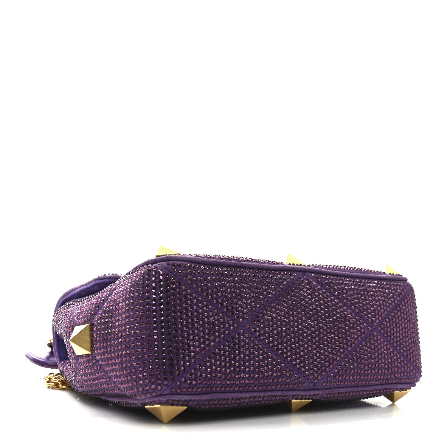 Valentino Garavani Crystal Suede Enamel Medium Roman Stud Shoulder Bag Purple 4 of 9