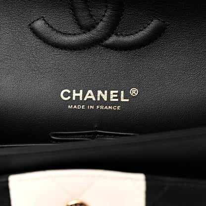 Chanel Lambskin Quilted Medium Double Flap Black White 6 of 11