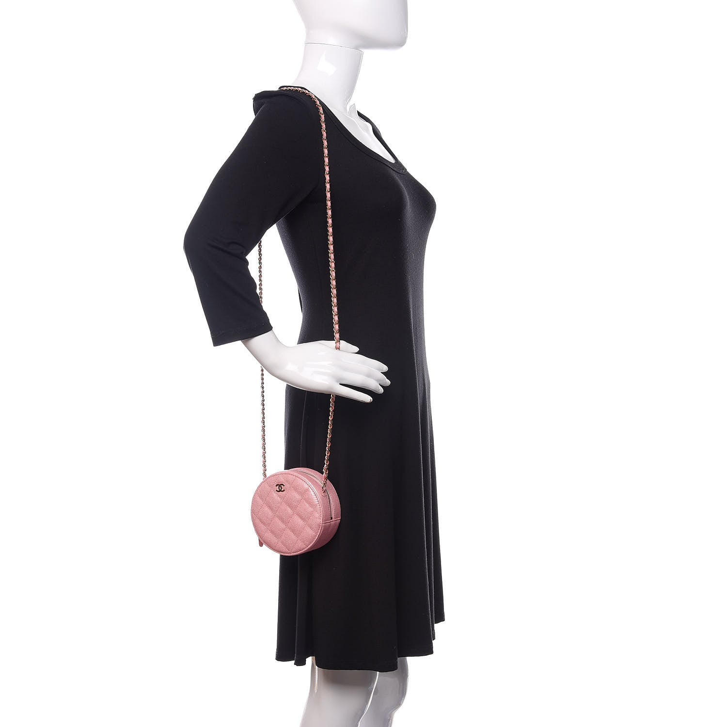 Chanel Iridescent Caviar Quilted Round Clutch With Chain Pink 2 of 11