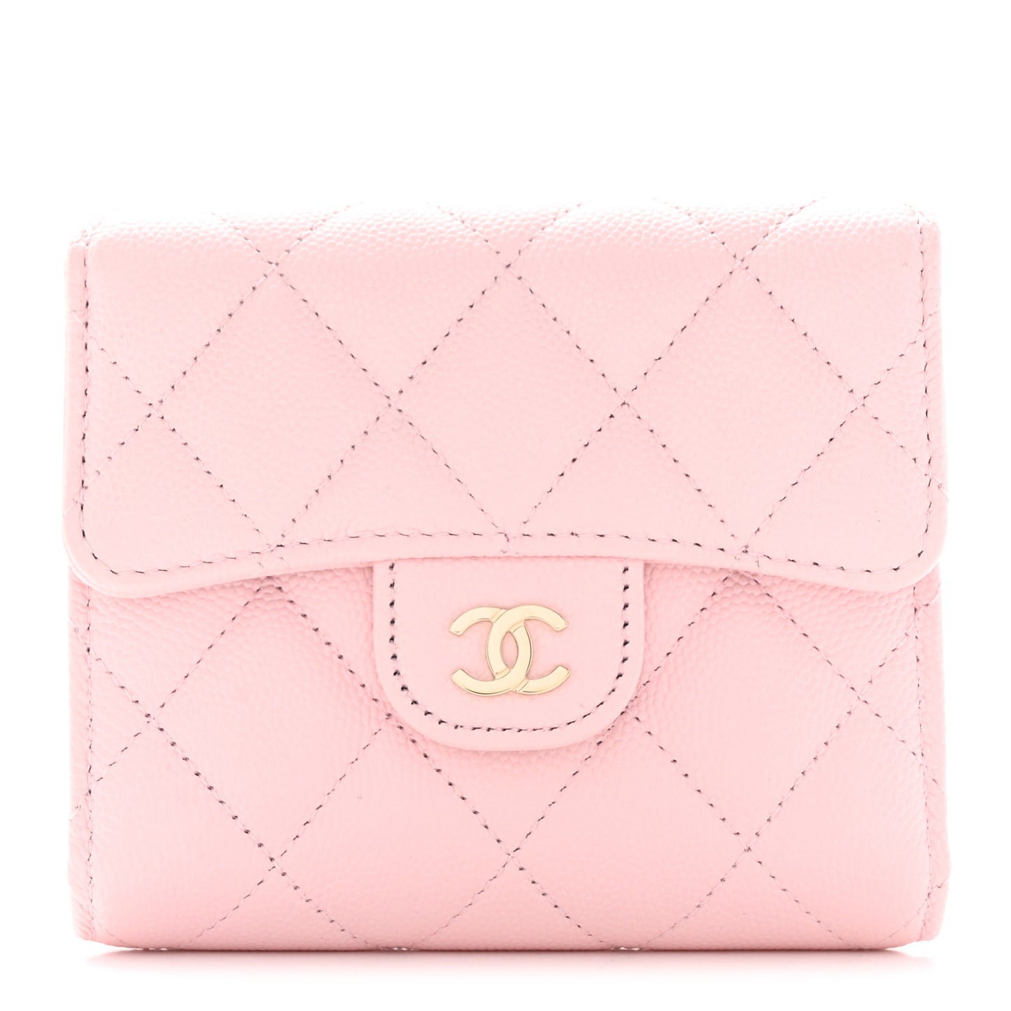 Caviar Quilted Compact Flap Wallet Light Pink