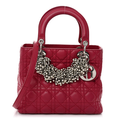 Christian Dior Lambskin Cannage Medium Pearl Lady Dior Dark Pink 1 of 9