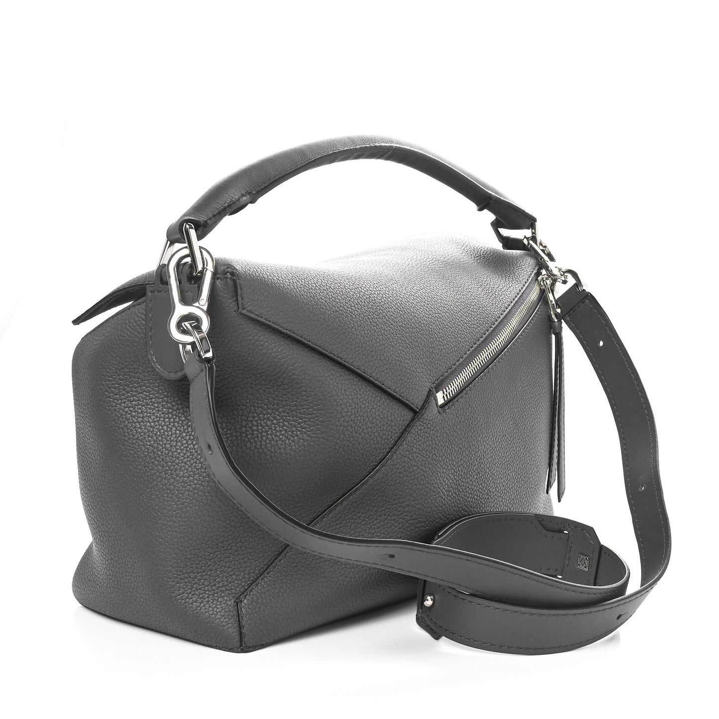 Calfskin Large Puzzle Edge Bag Dark Grey