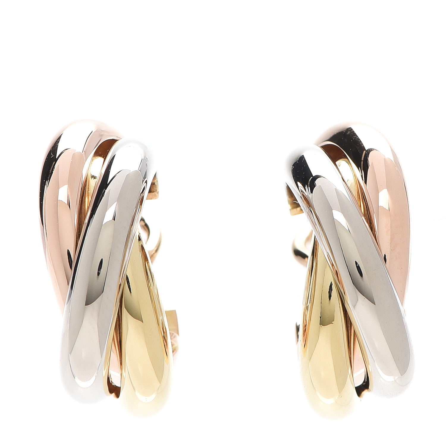 Cartier 18K Pink Yellow White Gold 7.5mm Trinity Clip-On Earrings 1 of 5