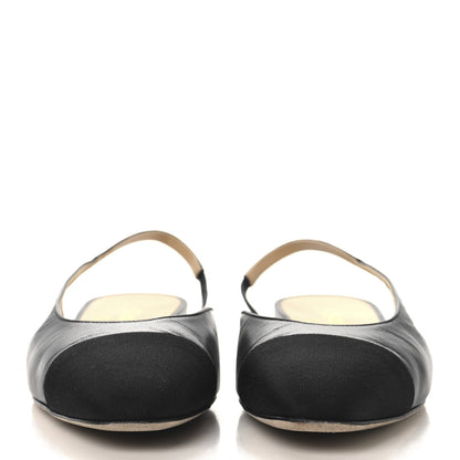 Chanel Goatskin Grosgrain Cap Toe CC Slingback Flats 39 Black 3 of 10