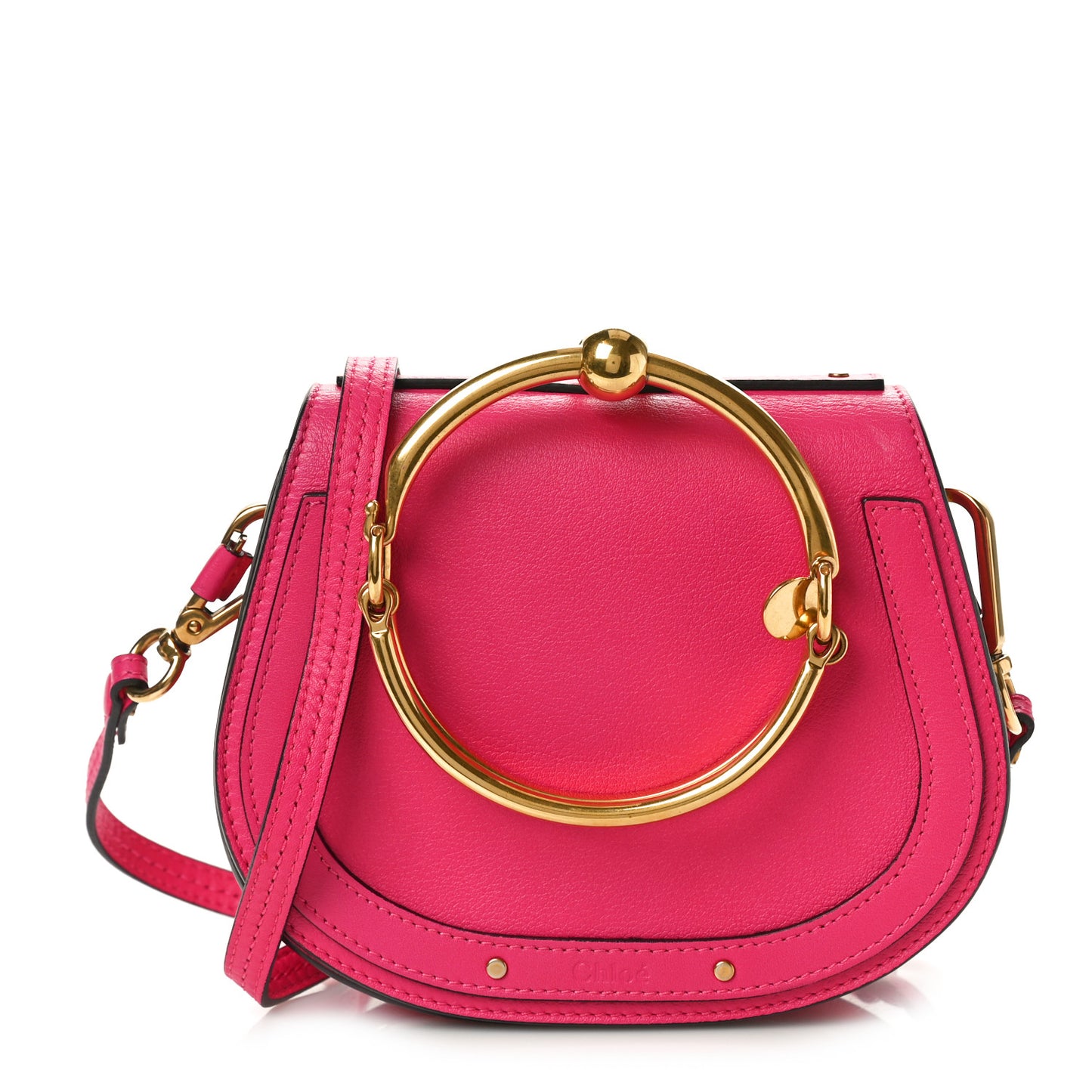 Calfskin Suede Small Nile Bracelet Bag Fuchsia Rose