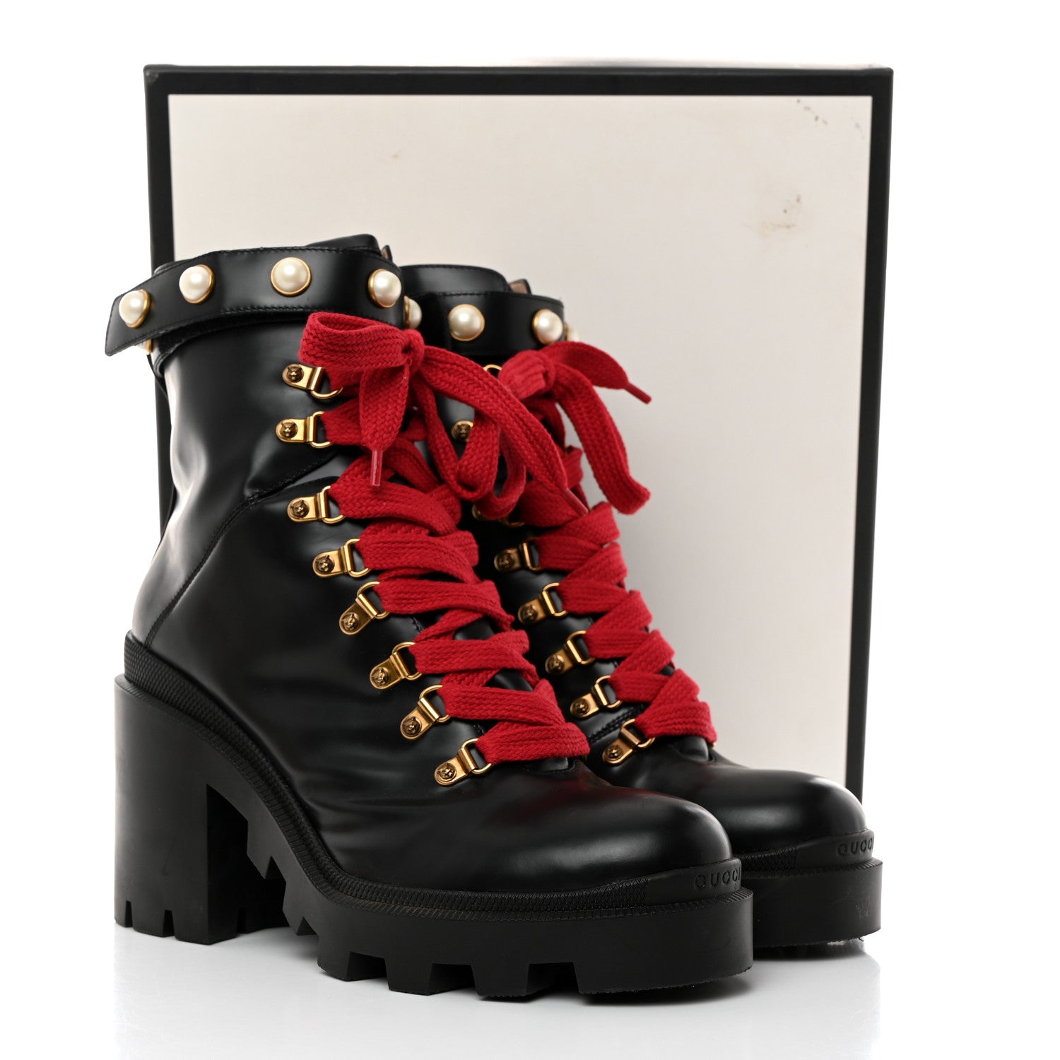 GUCCI アンクルブーツ　ハラコ　サイズ42 Gucci Magnum Calfskin Pearl Lace Up Combat Ankle Boots 42 Black