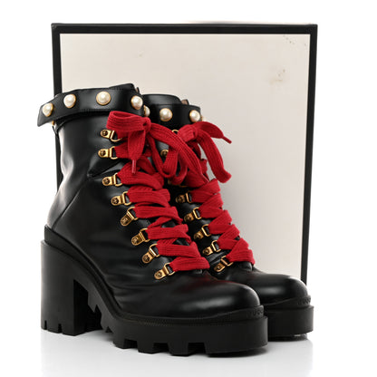Gucci Magnum Calfskin Pearl Lace Up Combat Ankle Boots 42 Black 9 of 9